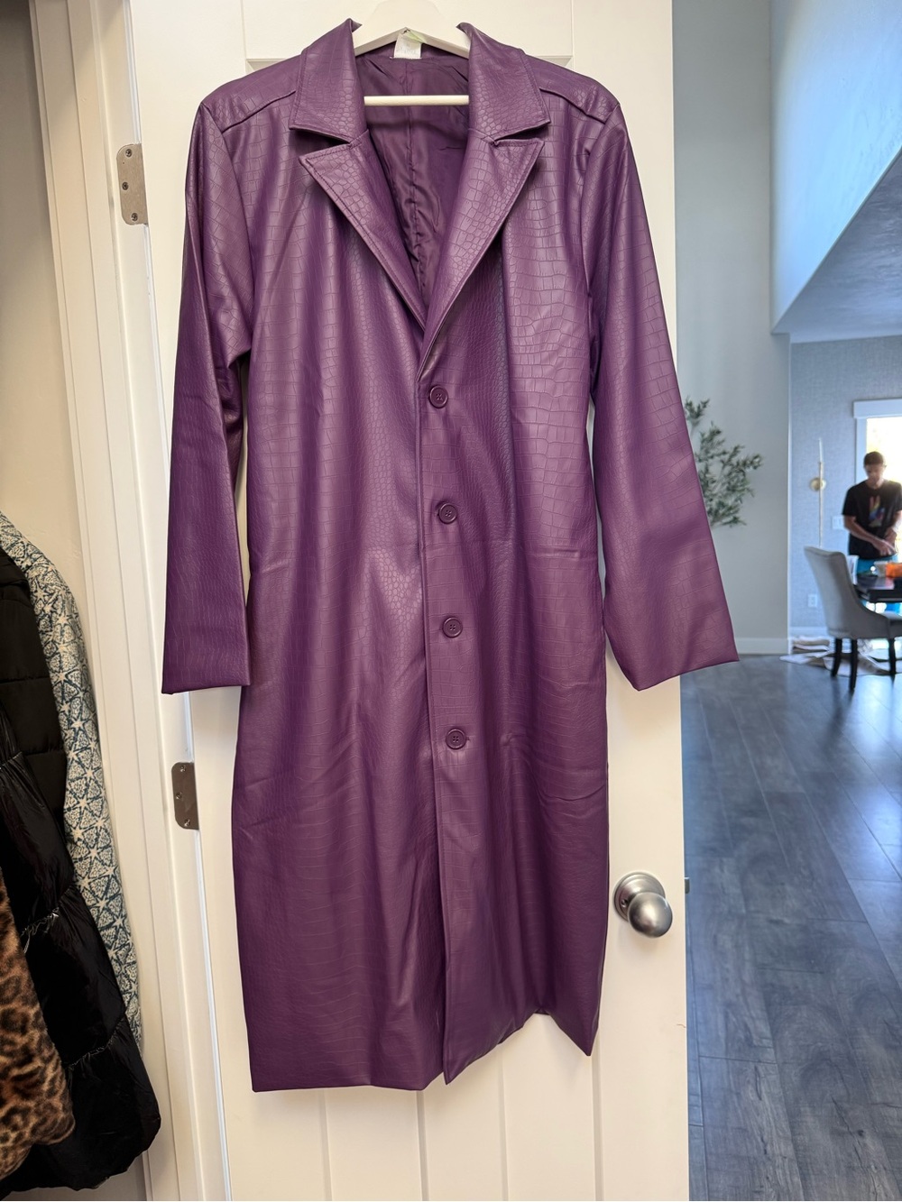 Purple Faux-Leather Long Coat
